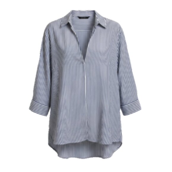 ZARA WOMAN Blouse Size Small Pullover 3/4 Cuff Sleeve Blue/White Stripe - Picture 1 of 7